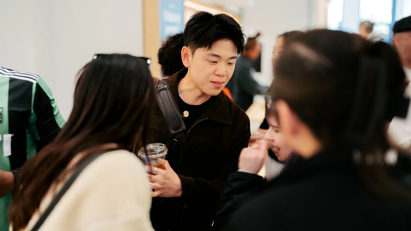 Guests connecting around a table